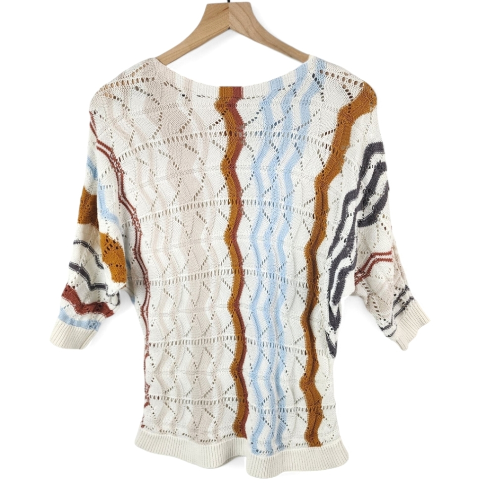 Garnet Hill Women's Multicolored Dolman Sleeve Linen Crochet Sweater Size XS